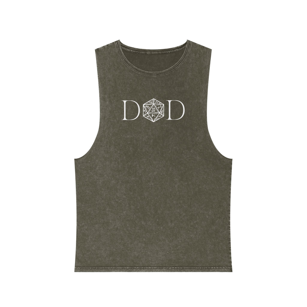 D&D Minimalist Die Tank Top — Stonewash Gamer Muscle Tee