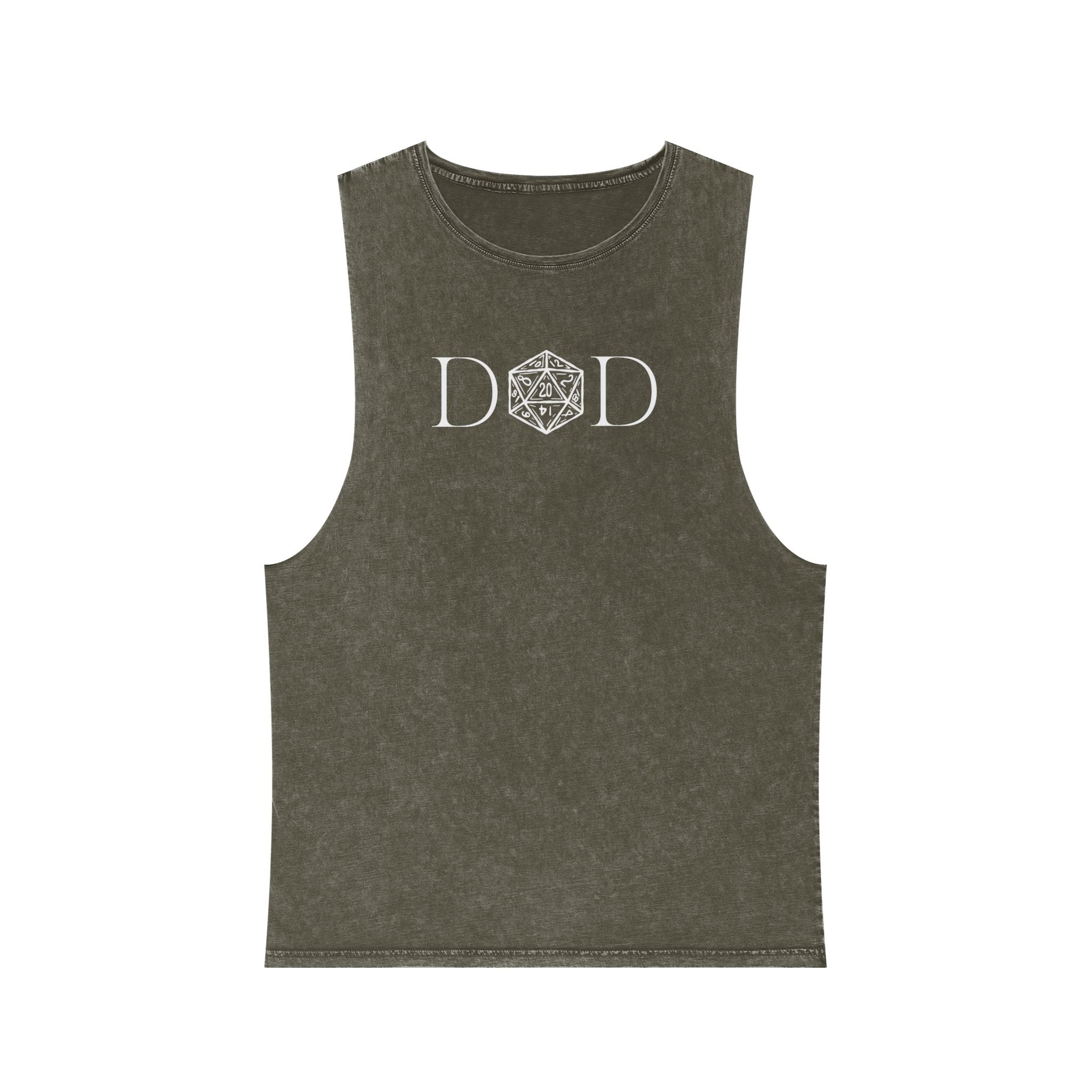 D&D Minimalist Die Tank Top — Stonewash Gamer Muscle Tee