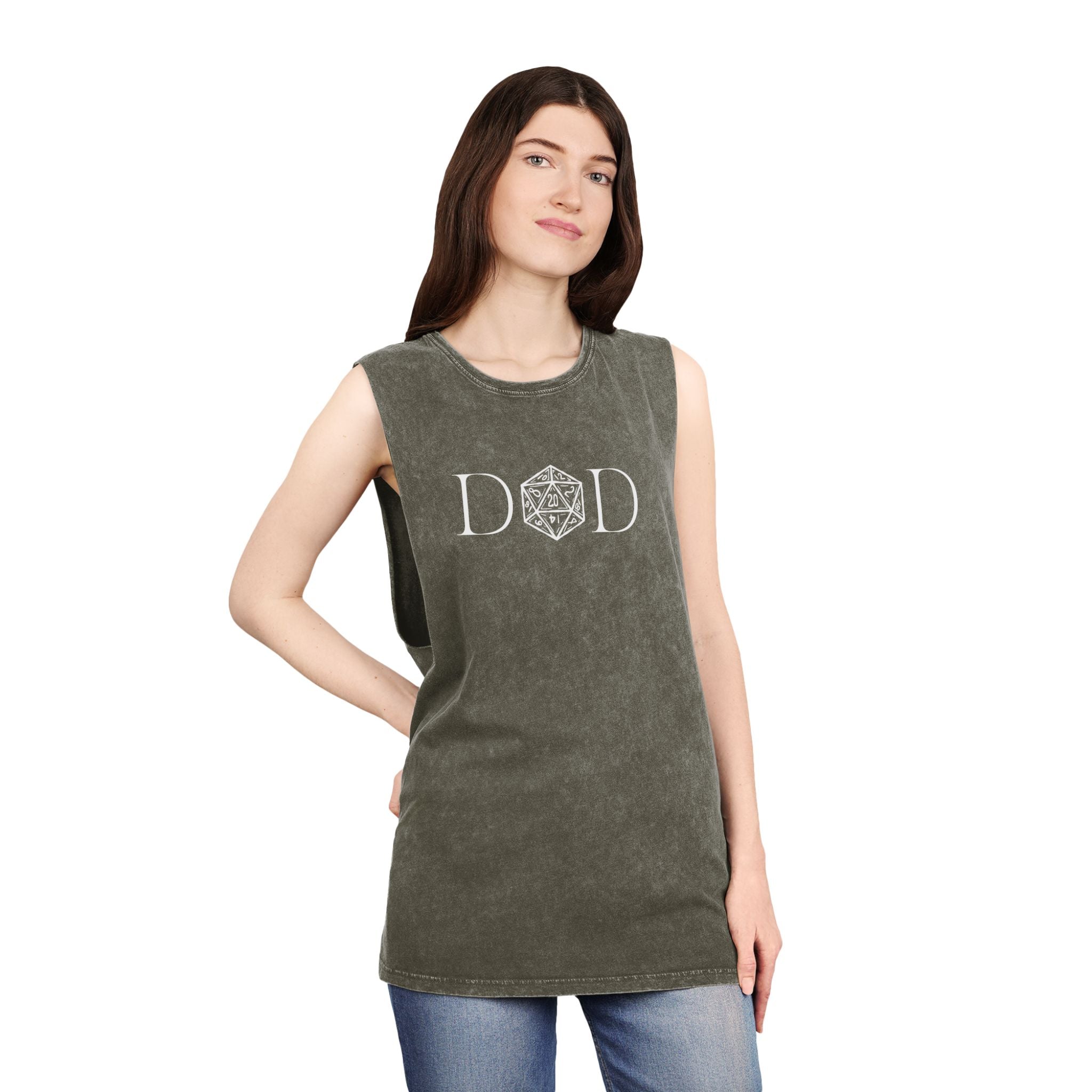 D&D Minimalist Die Tank Top — Stonewash Gamer Muscle Tee